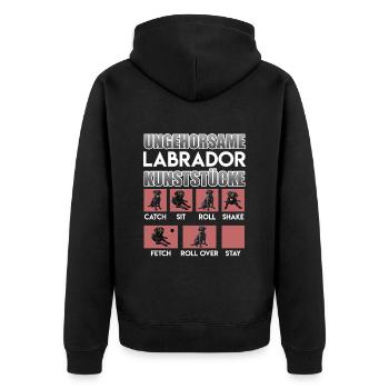 Labrador Besitzer UNGEHORSAME LABRADOR - Unisex Premium Bio Zip Hoodie - Schwarz - Hinten - Nico (187cm)