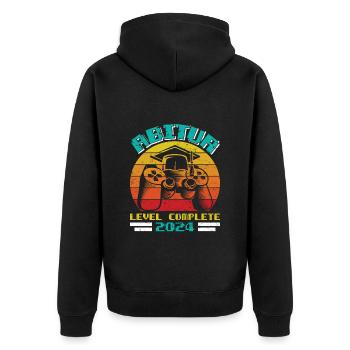 Abitur 2024 LEVEL COMPLETE Abiturienten Abschluss - Unisex Premium Bio Zip Hoodie - Schwarz - Hinten - Nico (187cm)