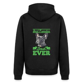 Französische Bulldogge BEST FRENCHIE DAD EVER - Unisex Premium Bio Zip Hoodie - Schwarz - Hinten - Nico (187cm)