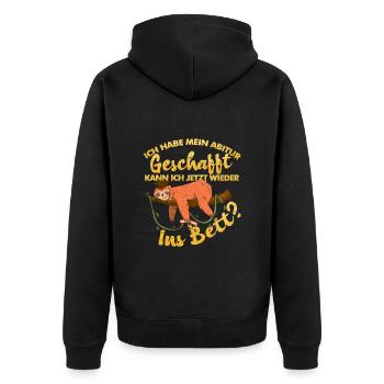 Abitur Geschafft Kann ich wieder ins Bett Lustige - Unisex Premium Bio Zip Hoodie - Schwarz - Hinten - Nico (187cm)