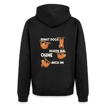 Fauler Kollege Fangt doch Schon mal Ohne Mich an - Unisex Premium Bio Zip Hoodie - Schwarz - Hinten - Nico (187cm)