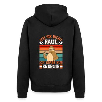 Faulenzer Bin nicht Faul Spare Energie Mitarbeiter - Unisex Premium Bio Zip Hoodie - Schwarz - Hinten - Nico (187cm)