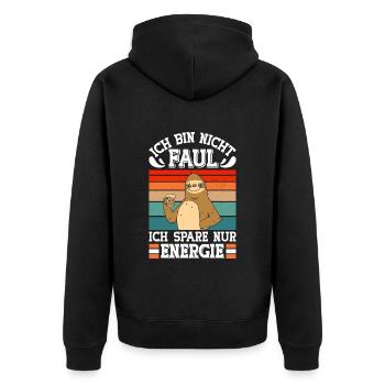 Faulenzer Bin nicht Faul Spare Energie Mitarbeiter - Unisex Premium Bio Zip Hoodie - Schwarz - Hinten - Nico (187cm)