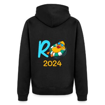 Rente 2024 R-Ente Pensionierung Ruhestand - Unisex Premium Bio Zip Hoodie - Schwarz - Hinten - Nico (187cm)