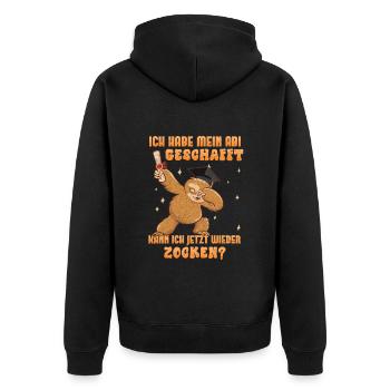 Abitur Habe Mein Abi Geschafft Wieder Zocken? - Unisex Premium Bio Zip Hoodie - Schwarz - Hinten - Nico (187cm)