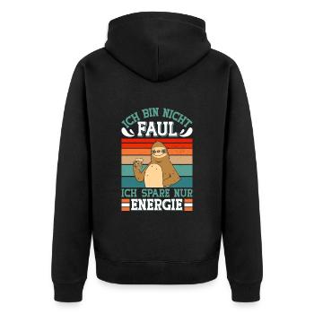 Faulenzer Bin nicht Faul Spare Energie Mitarbeiter - Unisex Premium Bio Zip Hoodie - Schwarz - Hinten - Nico (187cm)