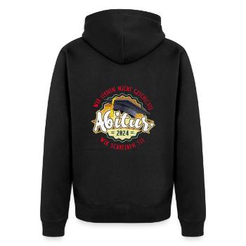 Abitur 2024 Wir Lernen nicht Geschichte Schreiben - Unisex Premium Bio Zip Hoodie - Schwarz - Hinten - Nico (187cm)