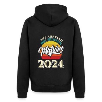 MATURA 2024 Mit Abstand die Besten Maturant - Unisex Premium Bio Zip Hoodie - Schwarz - Hinten - Nico (187cm)
