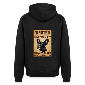 Französische Bulldogge Besitzer WANTED Lustiges - Unisex Premium Bio Zip Hoodie - Schwarz - Hinten - Nico (187cm)
