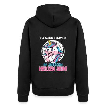 Abschiedsparty Du Wirst Immer in Unseren Herzen - Unisex Premium Bio Zip Hoodie - Schwarz - Hinten - Nico (187cm)