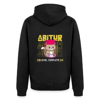 Abitur 2024 LEVEL COMPLETE Abiturienten Abschluss - Unisex Premium Bio Zip Hoodie - Schwarz - Hinten - Nico (187cm)