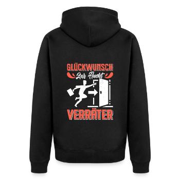 Glückwunsch zur Flucht VERRÄTER Abschied - Unisex Premium Bio Zip Hoodie - Schwarz - Hinten - Nico (187cm)