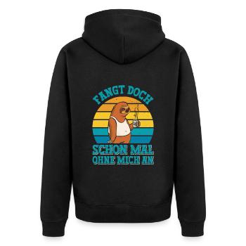 Mitarbeiter Faul Fangt Schon Mal Ohne Mich An - Unisex Premium Bio Zip Hoodie - Schwarz - Hinten - Nico (187cm)