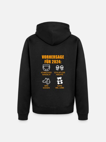 Werdende Eltern Vorhersage für 2024 Werdender Papa - Unisex Premium Bio Zip Hoodie - Schwarz