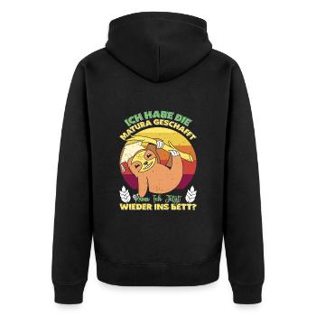Maturanten Habe die Matura Geschafft Lustiges - Unisex Premium Bio Zip Hoodie - Schwarz - Hinten - Nico (187cm)