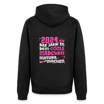 2024 Das Jahr in dem Coole Mädchen Matura Machen - Unisex Premium Bio Zip Hoodie - Schwarz - Hinten - Nico (187cm)