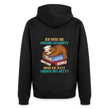 Maturanten Habe die Matura Geschafft Lustiges - Unisex Premium Bio Zip Hoodie - Schwarz - Hinten - Nico (187cm)