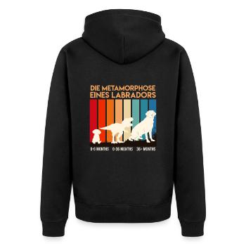 Labrador Hund METAMORPHOSE EINES LABRADORS - Unisex Premium Bio Zip Hoodie - Schwarz - Hinten - Nico (187cm)