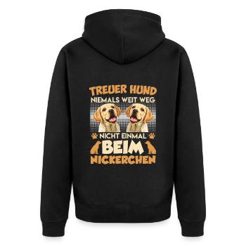 Labrador TREUER HUND NIEMALS WEIT WEG Labrador - Unisex Premium Bio Zip Hoodie - Schwarz - Hinten - Nico (187cm)