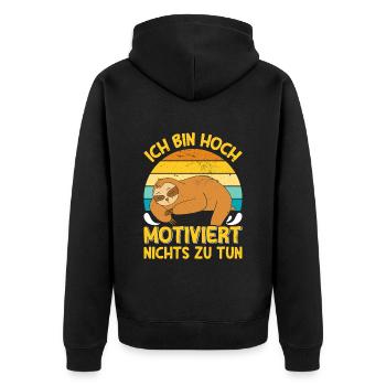 Fauler Kollege Bin Hoch Motiviert Nichts zu Tun - Unisex Premium Bio Zip Hoodie - Schwarz - Hinten - Nico (187cm)