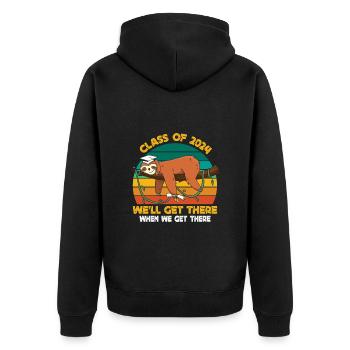 Abiturienten Class of 2024 We'll Get There Lustig - Unisex Premium Bio Zip Hoodie - Schwarz - Hinten - Nico (187cm)