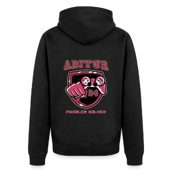 Abitur PROBLEM SOLVED Gamer Abiturienten Abi - Unisex Premium Bio Zip Hoodie - Schwarz - Hinten - Nico (187cm)
