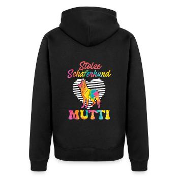 STOLZE SCHÄFERHUND MUTTI Deutscher Schäferhund - Unisex Premium Bio Zip Hoodie - Schwarz - Hinten - Nico (187cm)