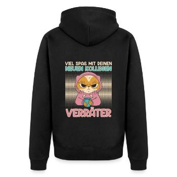 Mitarbeiter Viel Spaß mit deinen Neuen Kollegen - Unisex Premium Bio Zip Hoodie - Schwarz - Hinten - Nico (187cm)