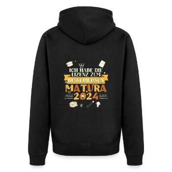 Maturantin Die Lizenz zum Besserwissen Matura - Unisex Premium Bio Zip Hoodie - Schwarz - Hinten - Nico (187cm)