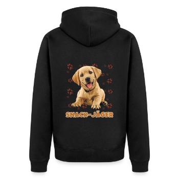Labrador SNACK JÄGER Labrador Herrchen Lustiges - Unisex Premium Bio Zip Hoodie - Schwarz - Hinten - Nico (187cm)