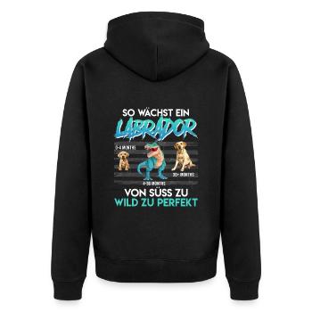 Labrador Hund SO WÄCHST EIN LABRADOR Lustiges - Unisex Premium Bio Zip Hoodie - Schwarz - Hinten - Nico (187cm)
