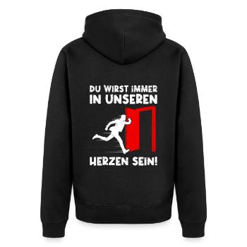 Arbeitskollege Wirst Immer in Unseren Herzen sein! - Unisex Premium Bio Zip Hoodie - Schwarz - Hinten - Nico (187cm)
