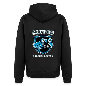 Abitur PROBLEM SOLVED Gamer Abiturienten Abi - Unisex Premium Bio Zip Hoodie - Schwarz - Hinten - Nico (187cm)