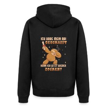 Abitur Habe Mein Abi Geschafft Wieder Zocken? - Unisex Premium Bio Zip Hoodie - Schwarz - Hinten - Nico (187cm)