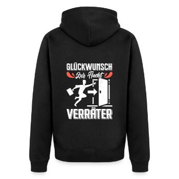 Glückwunsch zur Flucht VERRÄTER Abschied - Unisex Premium Bio Zip Hoodie - Schwarz - Hinten - Nico (187cm)