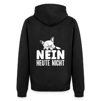 Frenchie Stur NEIN HEUTE NICHT Lustiges Frenchie - Unisex Premium Bio Zip Hoodie - Schwarz - Hinten - Nico (187cm)