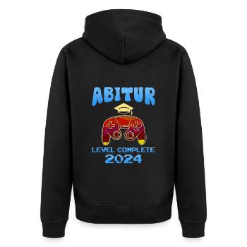 Abitur 2024 LEVEL COMPLETE Abiturienten Abschluss - Unisex Premium Bio Zip Hoodie - Schwarz - Hinten - Nico (187cm)