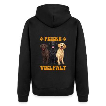 Labrador Hunde FEIERE VIELFALT Labrador Retriever - Unisex Premium Bio Zip Hoodie - Schwarz - Hinten - Nico (187cm)