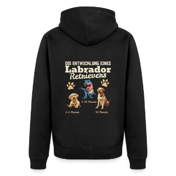 Hundebesitzer DIE EVOLUTION EINES LABRADOR - Unisex Premium Bio Zip Hoodie - Schwarz - Hinten - Nico (187cm)