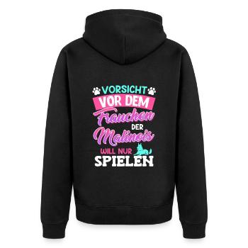 Malinois VORSICHT VOR DEM FRAUCHEN MALINOIS WILL - Unisex Premium Bio Zip Hoodie - Schwarz - Hinten - Nico (187cm)