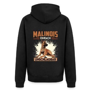 MALINOIS EINFACH UNSCHLAGBAR Belgischer Malinois - Unisex Premium Bio Zip Hoodie - Schwarz - Hinten - Nico (187cm)