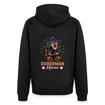DOBERMAN MAMA Hundebesitzer Dobermänner Cooles - Unisex Premium Bio Zip Hoodie - Schwarz - Hinten - Nico (187cm)