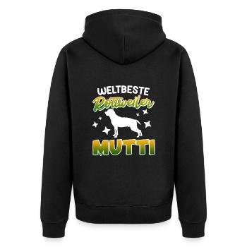 Rottie WELTBESTE ROTTWEILER MUTTI Rottweiler - Unisex Premium Bio Zip Hoodie - Schwarz - Hinten - Nico (187cm)