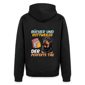 Rottie Besitzer BÜCHER UND ROTTWEILER PERFEKTER - Unisex Premium Bio Zip Hoodie - Schwarz - Hinten - Nico (187cm)