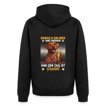 Ridgeback Besitzer EINFACH EIN BIER UND MEIN - Unisex Premium Bio Zip Hoodie - Schwarz - Hinten - Nico (187cm)