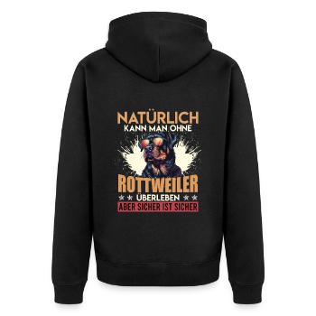 Rottie NATÜRLICH KANN MAN OHNE ROTTWEILER Lustiges - Unisex Premium Bio Zip Hoodie - Schwarz - Hinten - Nico (187cm)