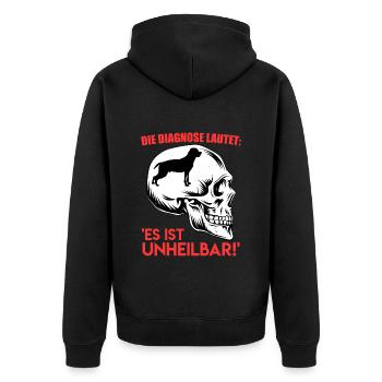 Rottweiler DIAGNOSE LAUTET ES IST UNHEILBAR Lustig - Unisex Premium Bio Zip Hoodie - Schwarz - Hinten - Nico (187cm)