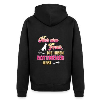 Rottweiler Besitzerin NUR EINE FRAU DIE ROTTWEILER - Unisex Premium Bio Zip Hoodie - Schwarz - Hinten - Nico (187cm)