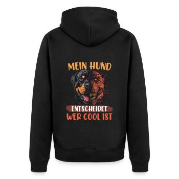 Rottweiler MEIN HUND ENTSCHEIDET WER COOL IST - Unisex Premium Bio Zip Hoodie - Schwarz - Hinten - Nico (187cm)