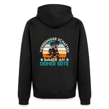 VIERBEINIGER SCHATTEN IMMER AN DEINER SEITE Lustig - Unisex Premium Bio Zip Hoodie - Schwarz - Hinten - Nico (187cm)